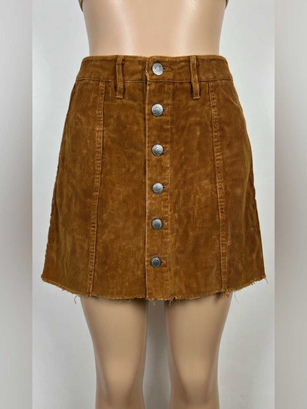 Corduroy Button-Front Mini Skirt in Caramel